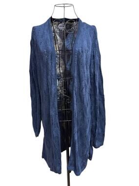 Absolutely Creative Worldwide Open Knit Cardigan Sweater Blue Diamond Pattern 2X